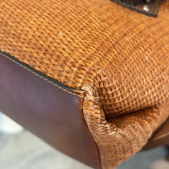 Fossil Vintage Straw bag/leather trim cinnamon brown/brown Silvertone 3 compart - Picture 17 of 17